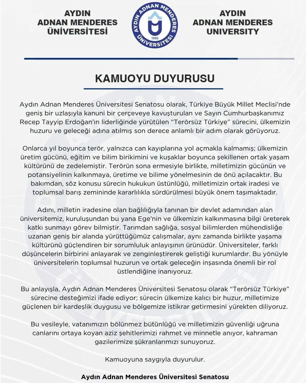 Adu Senatosundan Terorsuz Turkiye Surecine Tam Destek Terorun Sona Ermesi Bilimin De Onunu Acacak 2