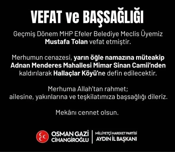 Mhp Aydin Yasta Mustafa Tolan Vefat Etti 2