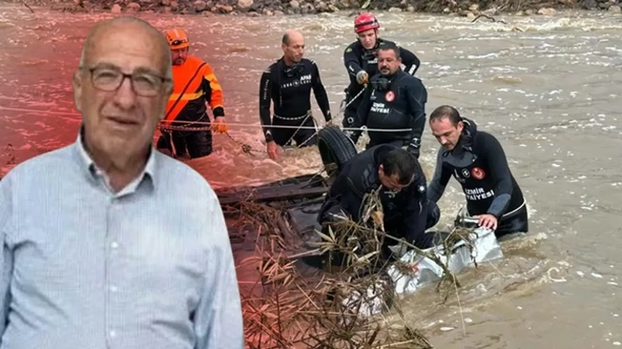 Cesedi bulunan yaşlı adamın sel sularına kapıldığı anlar kameralara yansıdı