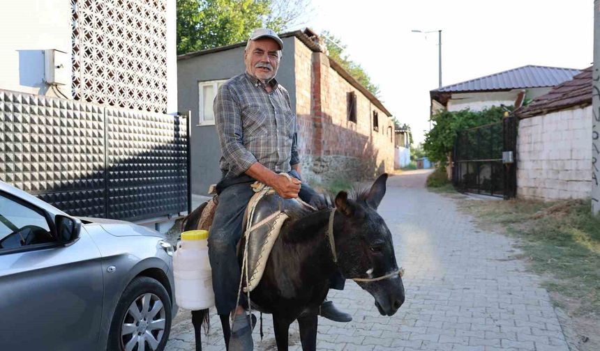 Ayhan amca yollarda, eşeğiyle servis yapıyor